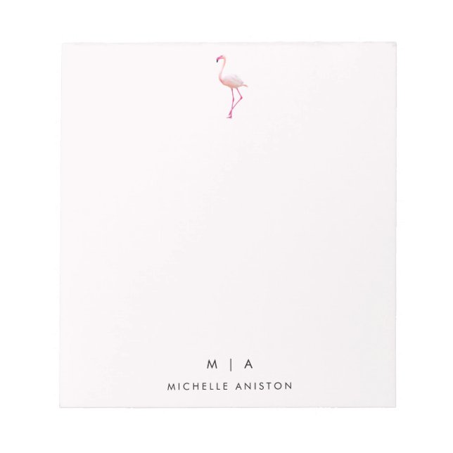 Bloco De Notas Flamingo Branco Rosa Elegante | Monograma personal (Frente)