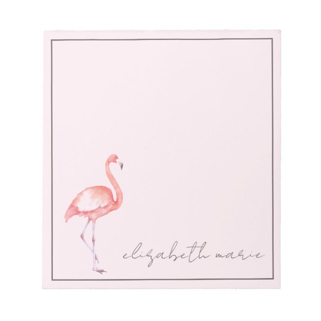 Bloco De Notas Flamingo Cor-de-Água Rosa Personalizado (Frente)