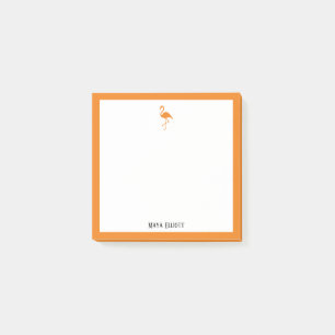Bloco De Notas Flamingo e Borda Laranja Brilhante em Branco com N