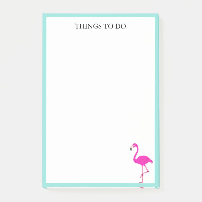 Bloco De Notas Flamingo e Moldura Azul-turquesa em Branco (Frente)