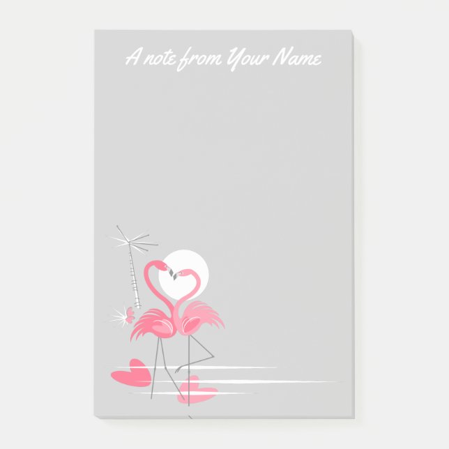 Bloco De Notas Flamingo Love Side Text posta- it anota vertical (Frente)