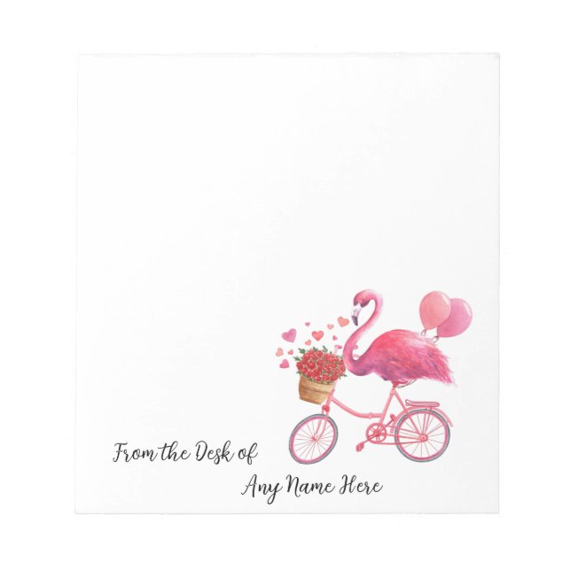 Bloco De Notas Flamingo Rosa Personalizado com Corações (Frente)