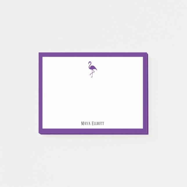 Bloco De Notas Flamingo Roxo e Borda em Branco com Nome (Frente)