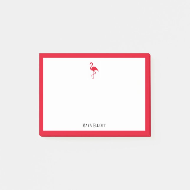 Bloco De Notas Flamingo Vermelho Brilhante e Borda em Branco com  (Frente)