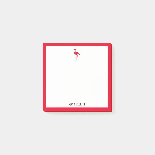 Bloco De Notas Flamingo Vermelho Brilhante e Borda em Branco com  (Frente)