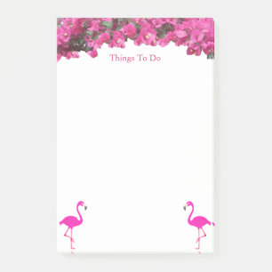 Bloco De Notas Flamingos & Flores Magentas Rosa Tropical em Branc