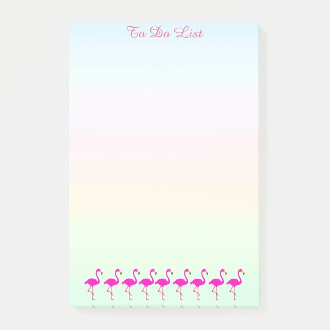 Bloco De Notas Flamingos rosa e caligrafia em tons pastel (Frente)