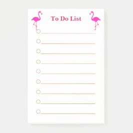 Bloco De Notas Flamingos rosa em Lista de Tarefas pautada branca