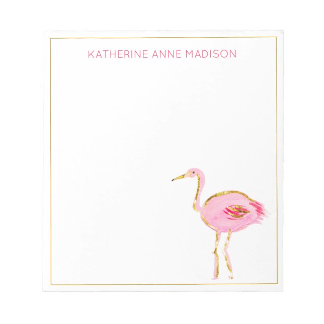 Bloco De Notas Flamingos Rosa Tropical e Dourado (Frente)