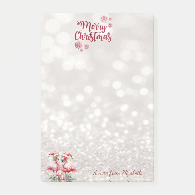 Bloco De Notas Flamingos Santa Hat, Rosa, Presente (Frente)