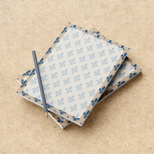 Bloco De Notas Fleur de Lis Pattern, Francês, Real, Azul Marinho