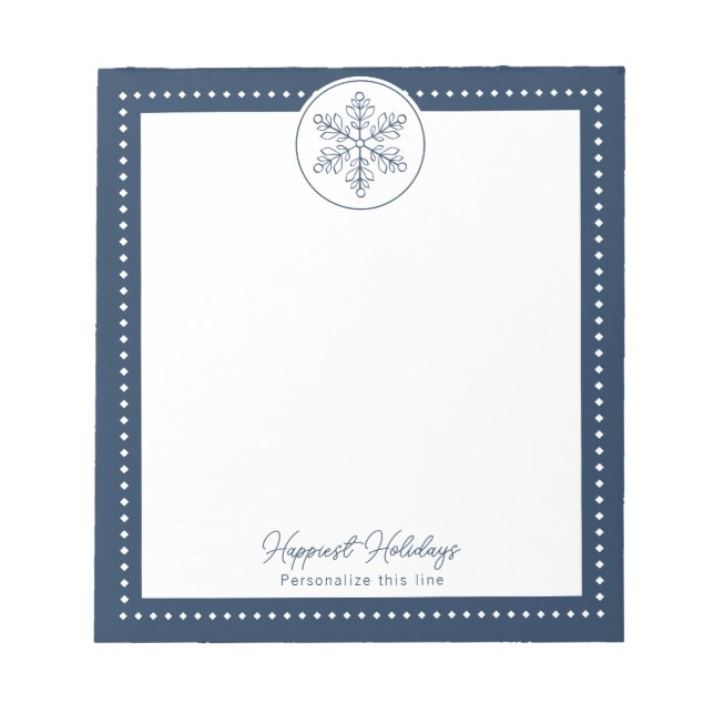 Bloco De Notas Floco de Neve Azul Chique Personalizado de Feriado (Frente)