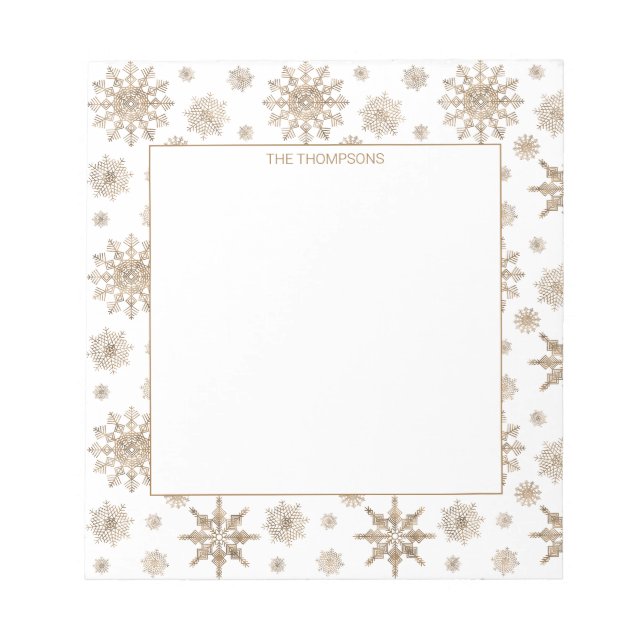 Bloco De Notas Flocos de Neve Amarelo Dourado Padrão & Texto Pers (Frente)