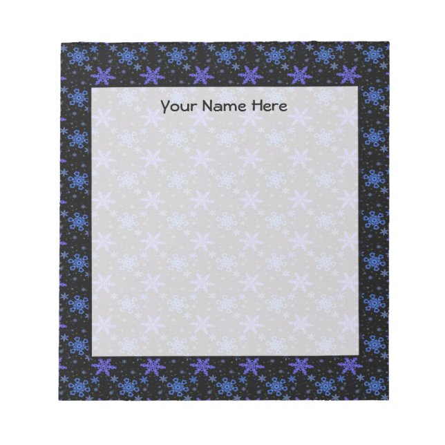 Bloco De Notas Flocos de neve Blue Purple em preto (Frente)