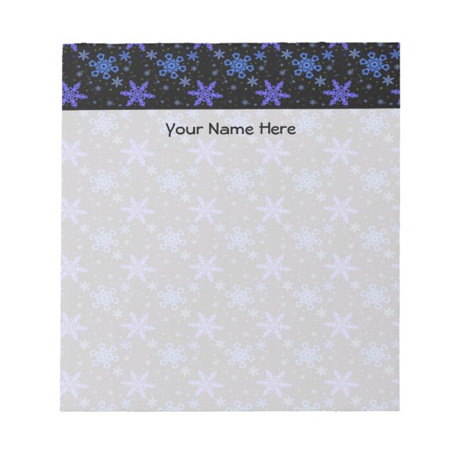Bloco De Notas Flocos de neve Blue Purple em preto (Frente)
