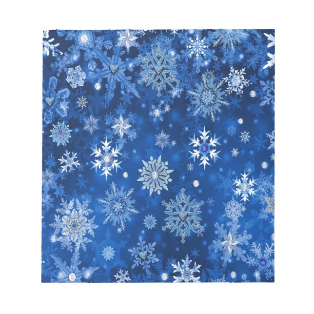 Bloco De Notas Flocos de neve de Natal Azul e Prata (Frente)