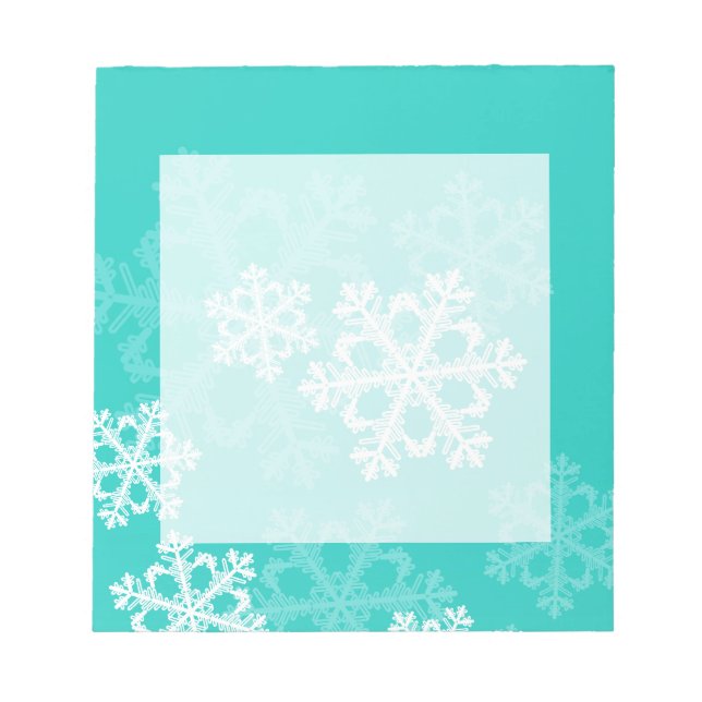 Bloco De Notas Flocos de neve de Natal brancos, de turquesa branc (Frente)