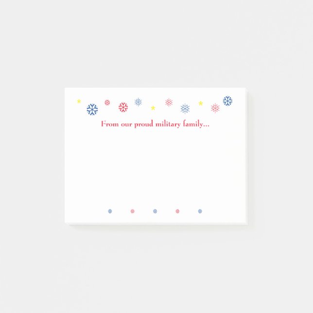 Bloco De Notas Flocos de neve de Natal da Família Militar (Frente)