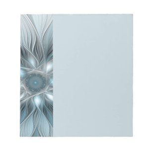 Bloco De Notas Flor Abstrata Alegre Azul Cinza Fractal Floral