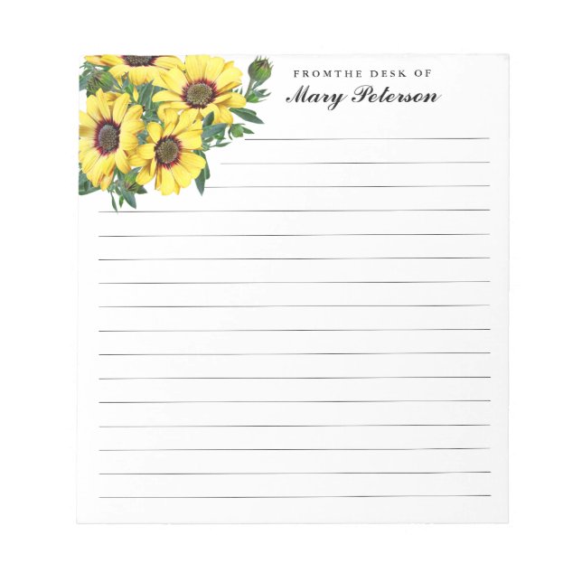 Bloco De Notas Flor Amarelo Elegante Personalizado (Frente)