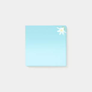 Bloco De Notas Flor de Amarílis Branca em Notas Post-it Azuis Cla
