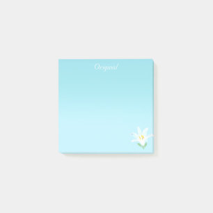 Bloco De Notas Flor de Amarílis Branca Original sobre Azul Claro