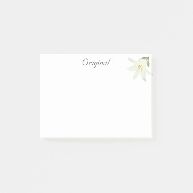 Bloco De Notas Flor de Amarílis Branca Original sobre Branco (Frente)