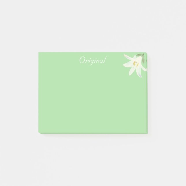 Bloco De Notas Flor de Amarílis Branca Original sobre Verde Claro (Frente)