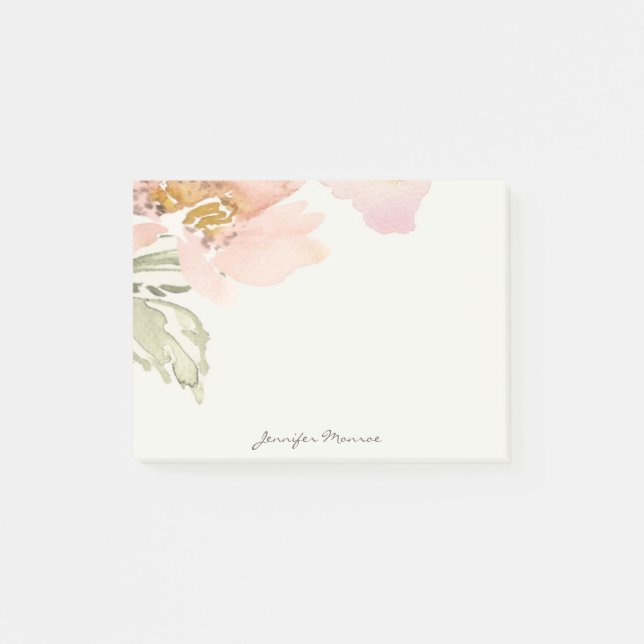 Bloco De Notas Flor de aquarela rosa personalizada (Frente)