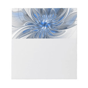 Bloco De Notas Flor de Arte Fractal em Aquarela Azul Cinza Abstra