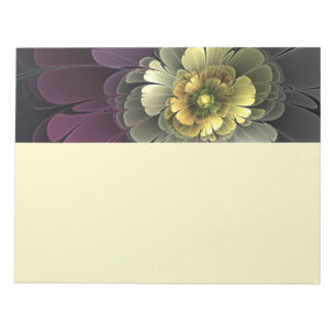 Bloco De Notas Flor de Fractal Abstrato Moderno Purpur Khaki Cinz