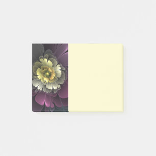 Bloco De Notas Flor de Fractal Abstrato Moderno Purpur Khaki Cinz
