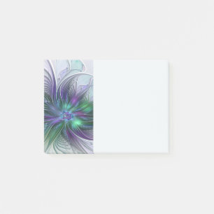 Bloco De Notas Flor de Fractal de Arte Abstrato Moderno Roxo Verd