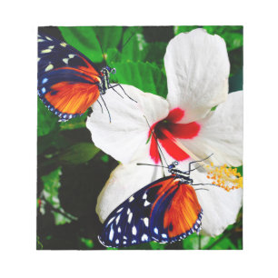 Bloco De Notas Flor de Hibiscus com 2 borboletas de Tigre