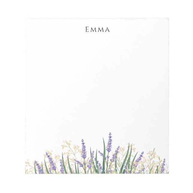 Bloco De Notas Flor de Lavanda Roxo e Branco Moderno (Frente)