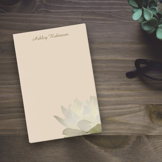 Bloco De Notas Flor de lótus elegante boho pastel terroso código  (Lotus flower with pastel nude background and script custom name)
