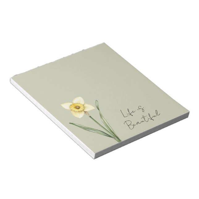 Bloco De Notas Flor de Narciso Amarelo Branco Verde (Inclinado)