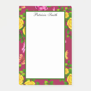 Bloco De Notas Flor De Rosa Amarelo, Rosa E Roxo Elegante