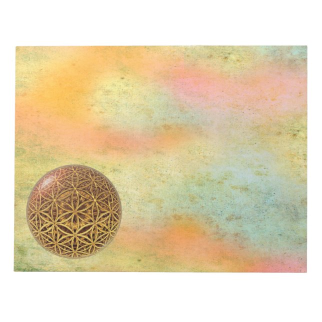 Bloco De Notas Flor de Vida / Blume des Lebens - ouro em grelha d (Frente)