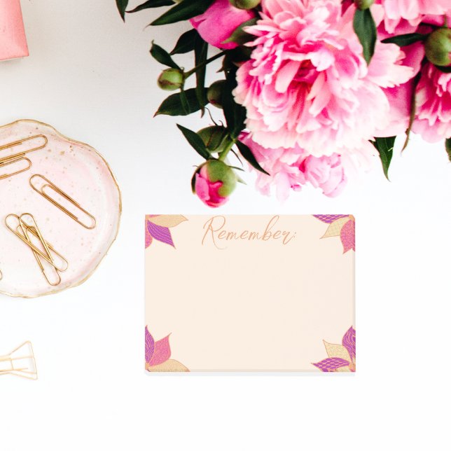 Bloco De Notas Flor Feliz (Personalized Happy Flower Post it Notes in Purple and Pink)