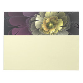 Bloco De Notas Flor Fractal Abstrata Moderna Purpura Cinza Khaki