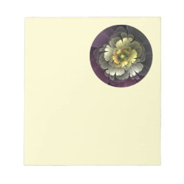 Bloco De Notas Flor Fractal Cinza Khaki Roxo Moderno Abstrato