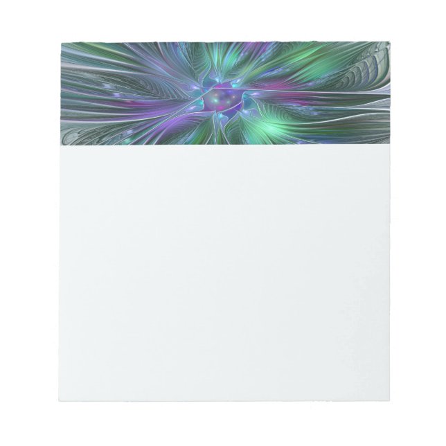 Bloco De Notas Flor Moderna Abstrata Fractal Roxa Verde (Frente)