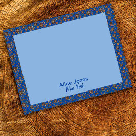 Bloco De Notas Flor natural marrom, padrão azul escuro