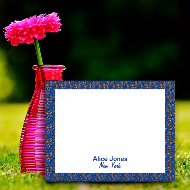 Bloco De Notas Flor natural marrom, padrão azul escuro (Criador carregado)