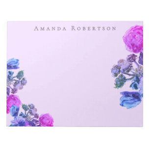 Bloco De Notas Flor Personalizada Lavanda Rosa Azul Flor de Aquar