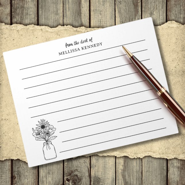 Bloco De Notas Flor Preto E Branco Da Mesa De Vinho (Black And White Wildflower From The Desk Of Lined Notepad
)