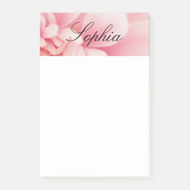 Bloco De Notas Flor Rosa & Nome em Letra Preta (Frente)