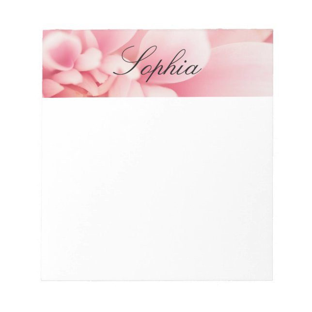 Bloco De Notas Flor Rosa & Nome em Letra Preta (Frente)