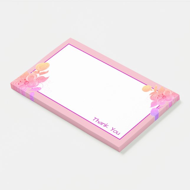 Bloco De Notas Flor Rosa Obrigado (Inclinado)